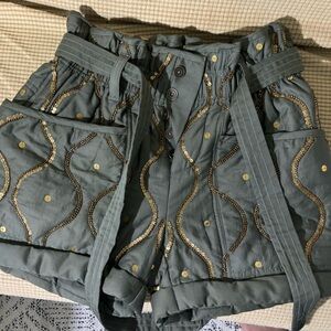 ARMY GREEN WITH GOLD DETAIL FREE PEOPLE SHORTS